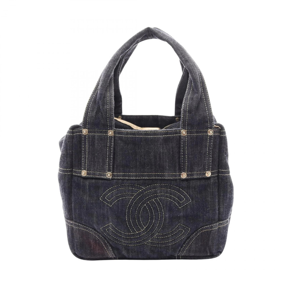 Chanel Sparkling Denim Coco Mark Handbag, Leather, Women's, Navy, A31985